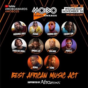 Asake, Adekunle Gold, Burna Boy, Others Nominated At 2022 MOBO Awards || See Full List